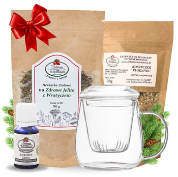 Zestaw Herbatka ziołowa ,,Na Zdrowe Jelita z Wrotyczem" + kubek z zaparzaczem + olejek ,,Zdrowa Zima'' 10 ml + 20 g ziół GRATIS