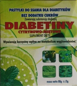 Pastylki Diabetiny, Cytrynowo - Miętowe, 80 g - Planta-lek