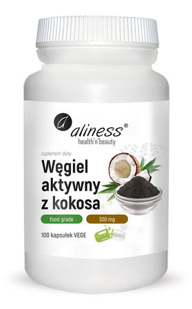 Aliness Węgiel aktywny z kokosa 100 kapsułek vege