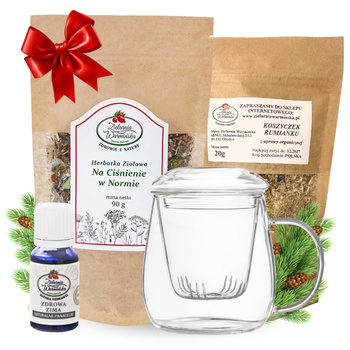 Zestaw Herbatka ziołowa ,,Na Ciśnienie w Normie" + kubek z zaparzaczem + olejek ,,Zdrowa Zima'' 10 ml + 20 g ziół GRATIS