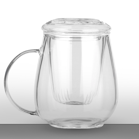 Szklany kubek z zaparzaczem i pokrywką 400 ml  + 20 g ziół GRATIS