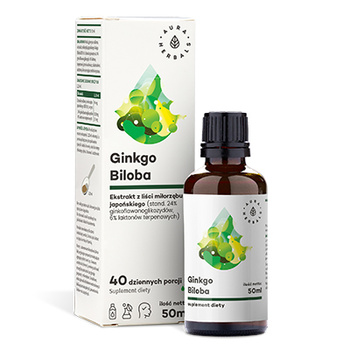Ginkgo Biloba ekstrakt Miłorząb Japoński 50:1 45 mg płyn, 50 ml - Aura Herbals