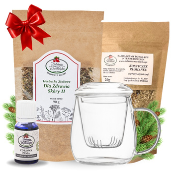 Zestaw Herbatka ziołowa ,,Dla Zdrowia Skóry II'' + kubek z zaparzaczem + olejek ,,Zdrowa Zima'' 10 ml + 20 g ziół GRATIS