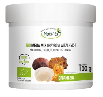 Mega MIX Grzyby Witalne BIO Reishi Cordyceps Chaga Hericium, 100 g - NatVita