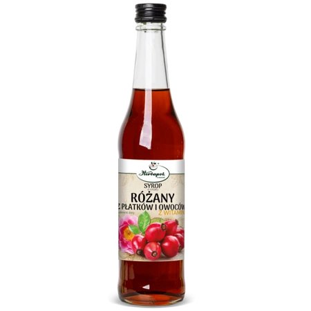 Syrop o smaku Róży z Płatków i Owoców z Witaminą C, 480 ml - Herbapol