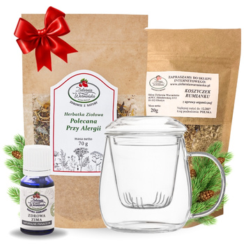 Zestaw Herbatka ziołowa ,,Polecana Przy Alergii'' + kubek z zaparzaczem + olejek ,,Zdrowa Zima'' 10 ml + 20 g ziół GRATIS