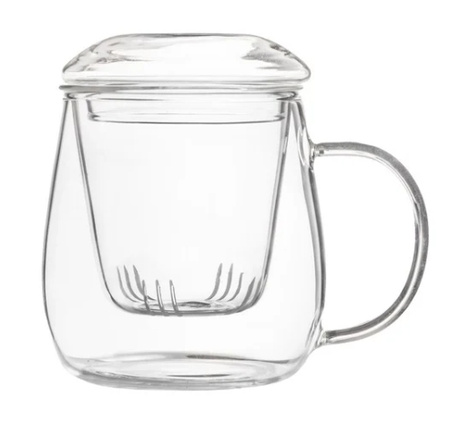 Szklany kubek z zaparzaczem i pokrywką 350 ml + 20 g ziół GRATIS