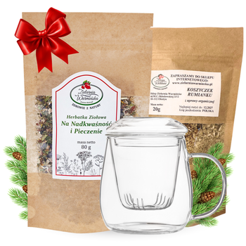 Zestaw Herbatka ziołowa ,,Na Nadkwaśność i Pieczenie" + kubek z zaparzaczem + 20 g ziół GRATIS