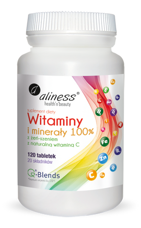 Witaminy i minerały 100%, 120 tabl. - Aliness
