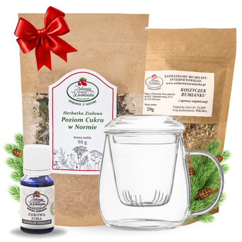 Zestaw Herbatka ziołowa ,,Poziom Cukru w Normie'' + kubek z zaparzaczem + olejek ,,Zdrowa Zima'' 10 ml + 20 g ziół GRATIS