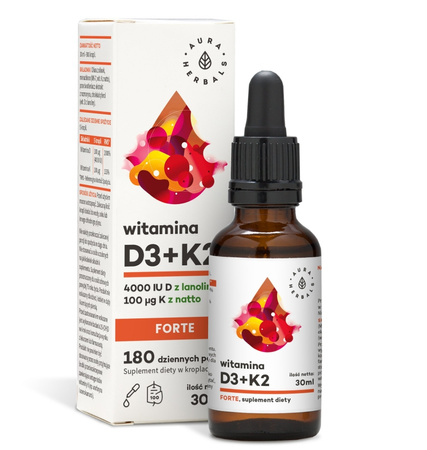 Witamina D3 4000 IU + K2 FORTE, 30 ml - Aura Herbals