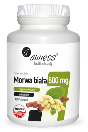 Morwa Biała z Cynamonowcem i Chromem 500 mg, 180 tabl. vege - Aliness