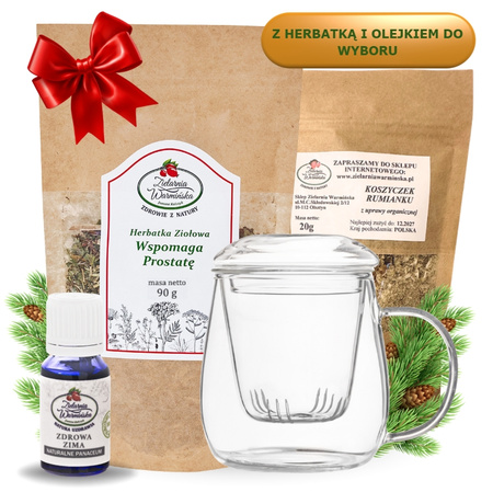 Zestaw ,,Dla Mężczyzn'' z herbatką, olejkiem ,,Zdrowa Zima'' i szklanym zaparzaczem + 20 g ziół GRATIS