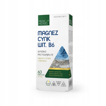 Magnez, Cynk, Wit. B6, 60 kaps. - Medica Herbs