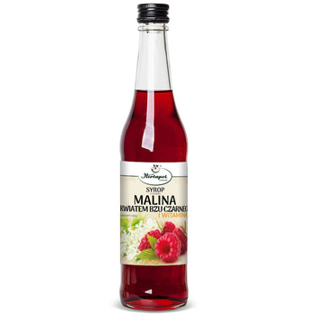 Syrop o smaku Maliny z Kwiatem Bzu Czarnego, z Witaminą C, 480 ml - Herbapol