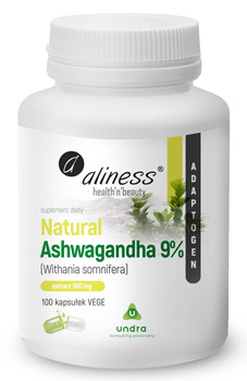 Natural Ashwaganda 560 mg, 100 kaps. vege - Aliness