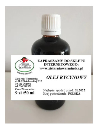 Olej rycynowy tłoczony na zimno, 50 ml