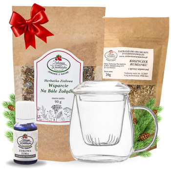 Zestaw Herbatka ziołowa ,,Wsparcie Na Bóle Żołądka'' + kubek z zaparzaczem + olejek ,,Zdrowa Zima'' 10 ml + 20 g ziół GRATIS