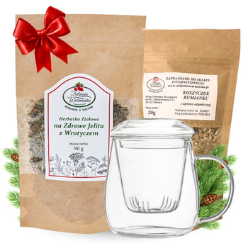 Zestaw Herbatka ziołowa ,,Na Zdrowe Jelita z Wrotyczem" + kubek z zaparzaczem + 20 g ziół GRATIS