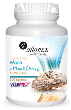 Wapń z Muszli Ostryg z K2 MK7 i D3, 100 tabl. - Aliness