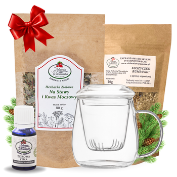 Zestaw Herbatka ziołowa ,,Na Stawy i Kwas Moczowy'' + kubek z zaparzaczem + olejek ,,Zdrowa Zima'' 10 ml + 20 g ziół GRATIS
