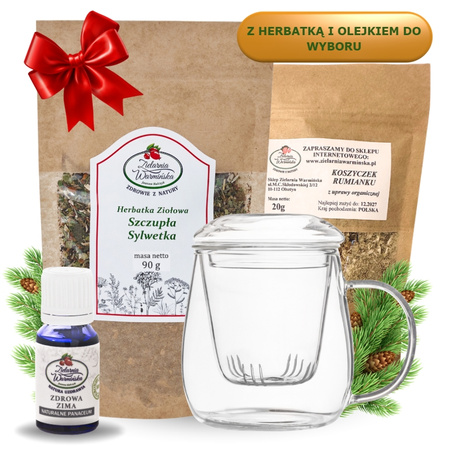 Zestaw ,,Dla Kobiet'' z herbatką, olejkiem ,,Zdrowa Zima'' i szklanym zaparzaczem + 20 g ziół GRATIS
