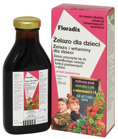 Żelazo i witaminy w płynnej formule dla dzieci, 250 ml - Floradix