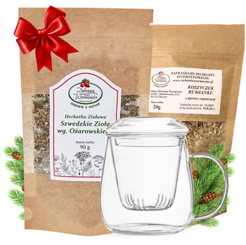 Zestaw Herbatka ziołowa ,,Szwedzkie Zioła wg. Ożarowskiego" + kubek z zaparzaczem + 20 g ziół GRATIS