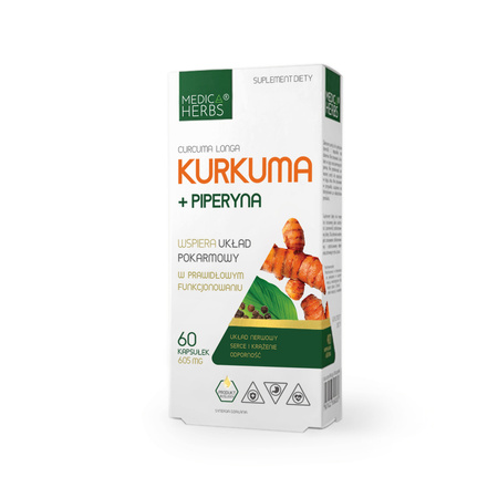 Kurkuma + Piperyna 605 mg, 60 kaps. - Medica Herbs 