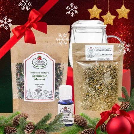 Zestaw Herbatka ziołowa ,,Spełnienie Marzeń" + kubek z zaparzaczem + olejek ,,Zdrowa Zima'' 10 ml + 20 g ziół GRATIS