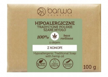 Hipoalergiczne polskie szare mydło z olejem z konopi, 100 g - Barwa Cosmetics 