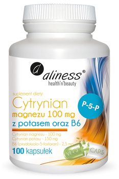 Cytrynian Magnezu 100 mg z Potasem oraz B6 (P-5-P), 100 kaps. vege - Aliness