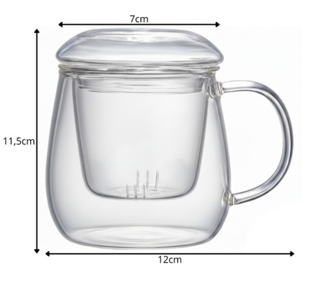Szklany kubek z zaparzaczem i pokrywką 350 ml  + 20 g ziół GRATIS