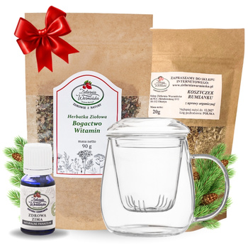 Zestaw Herbatka ziołowa ,,Bogactwo Witamin'' + kubek z zaparzaczem + olejek ,,Zdrowa Zima'' 10 ml + 20 g ziół GRATIS