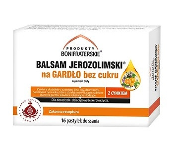 Balsam Jerozolimski na Gardło, bez cukru, pastylki do ssania, 16 szt. - Produkty Bonifraterskie