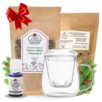 Zestaw Herbatka ziołowa ,,Piękne Włosy i Paznokcie" + kubek z zaparzaczem + olejek ,,Zdrowa Zima'' 10 ml + 20 g ziół GRATIS