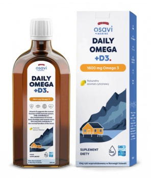 Daily Omega + D3, 1600 mg Omega 3, naturalny aromat cytrynowy, 250 ml - Osavi