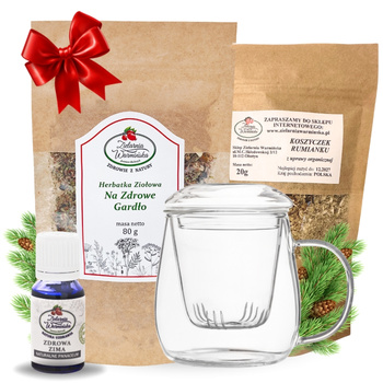 Zestaw Herbatka ziołowa ,,Na Zdrowe Gardło'' + kubek z zaparzaczem + olejek ,,Zdrowa Zima'' 10 ml + 20 g ziół GRATIS