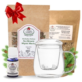 Zestaw Herbatka ziołowa ,,Na Zdrowie Mięśni Macicy'' + kubek z zaparzaczem + olejek ,,Zdrowa Zima'' 10 ml + 20 g ziół GRATIS