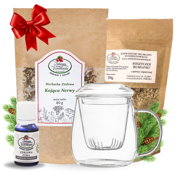 Zestaw Herbatka ziołowa ,,Kojąca Nerwy'' + kubek z zaparzaczem + olejek ,,Zdrowa Zima'' 10 ml + 20 g ziół GRATIS