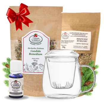 Zestaw Herbatka ziołowa ,,Candida Remedium'' + kubek z zaparzaczem + olejek ,,Zdrowa Zima'' 10 ml + 20 g ziół GRATIS