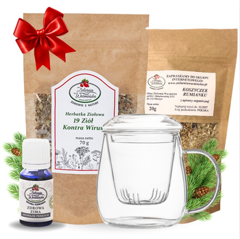 Zestaw Herbatka ziołowa ,,Moc 19 Ziół'' + kubek z zaparzaczem + olejek ,,Zdrowa Zima'' 10 ml + 20 g ziół GRATIS