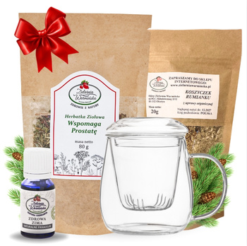 Zestaw Herbatka ziołowa ,,Wspomaga Prostatę'' + kubek z zaparzaczem + olejek ,,Zdrowa Zima'' 10 ml + 20 g ziół GRATIS