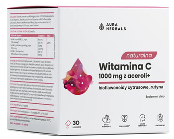 Naturalna Witamina C 1000 mg z aceroli w saszetkach, 30 szt. - Aura Herbals