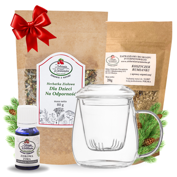 Zestaw Herbatka ziołowa ,,Wspierająca Odporność Dzieci'' + kubek z zaparzaczem + olejek ,,Zdrowa Zima'' 10 ml + 20 g ziół GRATIS