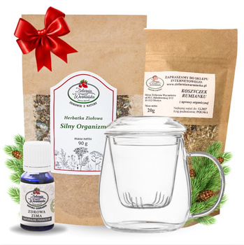 Zestaw Herbatka ziołowa ,,Silny Organizm'' + kubek z zaparzaczem + olejek ,,Zdrowa Zima'' 10 ml + 20 g ziół GRATIS