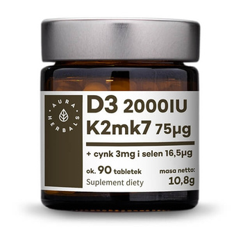 Witamina D3 + K2mk7 + Cynk + Selen, 90 tabl. - Aura Herbals