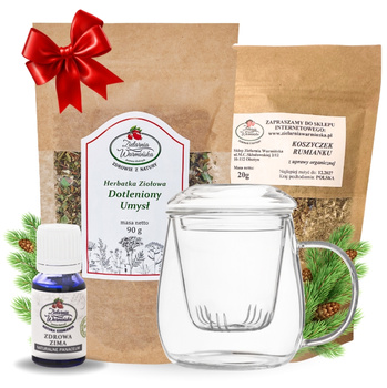 Zestaw Herbatka ziołowa ,,Dotleniony Umysł'' + kubek z zaparzaczem + olejek ,,Zdrowa Zima'' 10 ml + 20 g ziół GRATIS