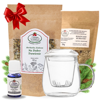 Zestaw Herbatka ziołowa ,,Na Dobre Trawienie'' + kubek z zaparzaczem + olejek ,,Zdrowa Zima'' 10 ml + 20 g ziół GRATIS