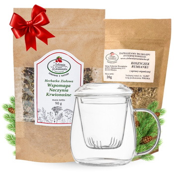 Zestaw Herbatka ziołowa ,,Wspomaga Naczynia Krwionośne" + kubek z zaparzaczem + 20 g ziół GRATIS